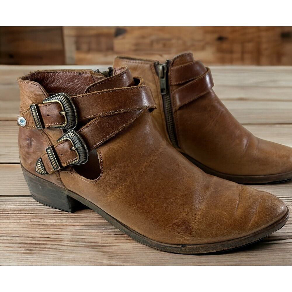 Frye Ray Ankle Boots Brown Leather Western Shootie Cowboy Booties 7.5 M *Flawed - Picture 2 of 16